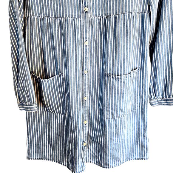 Old Navy Girls Dress 10 12 Blue Stripe Childs Large L Button Up Kids Teens - Picture 3 of 8